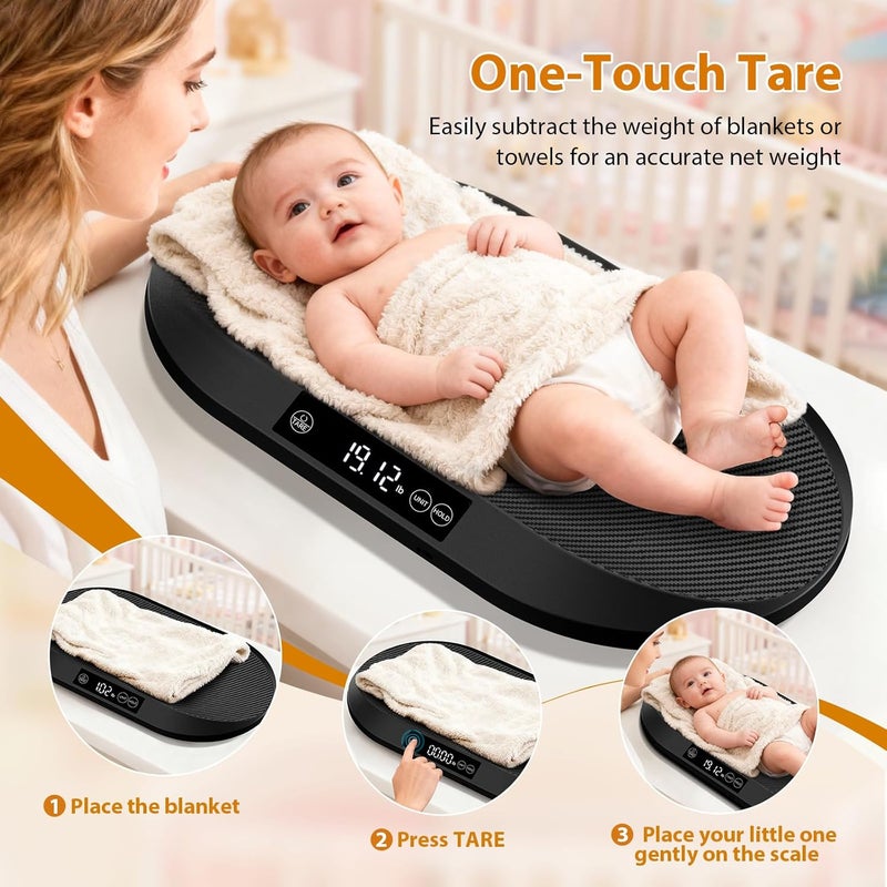 RAOYAN ميزان الأطفال، 88 رطل كحد أقصى / دقة 0.1 أونصة ميزان الأطفال للوزن مع وظيفة التثبيت التلقائي والوزن الصافي، شريط قياس مدمج بطول 60 بوصة، 5 وحدات وزن، ميزان وزن متعدد الوظائف للرضع، القطط، الجراء، الحيوانات الأليفة الصغيرة - Image 5